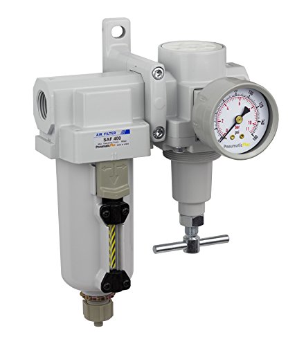 PneumaticPlus SAU420T-N04G-MEP Compressed Air Filter Regulator Combo 1/2" NPT -T-Handle, Manual Drain, Metal Bowl