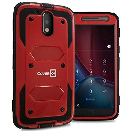 Moto G4 Case, Moto G4 Plus Case, Moto G 4th Gen Case, CoverON Tank Series Full Body Front and Back Heavy Duty Hard Protective Phone Cover - Red