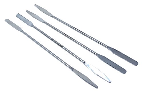 Pack of 4 Lab Micro Double Ended Spatula Round/Tapered Arrow End (Flat Ends 50mm x 9mm), 9" L, Stainless Steel