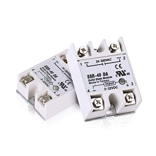 HiLetgo 2pcs SSR-40DA Solid State Relay Single Phase Semi-Conductor Relay Input 3-32V DC Output 24-380V AC