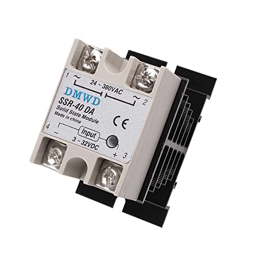 SSR-40DA Solid State Relay DC to AC (Input 3-32V DC Output 24-380V AC) with Heat Sink, 40A