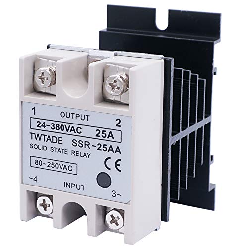 TWTADE SSR-25AA 25A AC 80-250V to AC 24V-380V Ac to Ac SSR Solid State Relay + Heat Sink