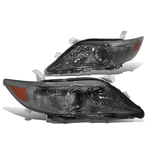 DNA MOTORING HL-OH-TCAM10-SM-AM Smoke Lens Amber Corner Projector Headlights Replacement For 10-11 Camry