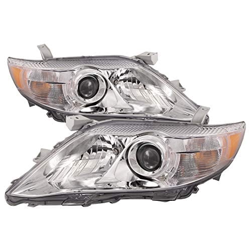 HEADLIGHTSDEPOT Headlights Compatible With 2010-2011 Toyota Camry LE XL Models Chrome Housing Halogen Left Driver and Right Passenger Side Headlamp Assembly North America Built