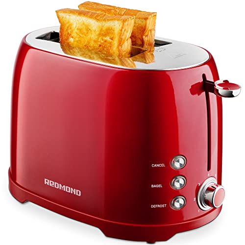 REDMOND Toaster 2 Slice, Retro Bagel Stainless Steel Compact Toaster with 1.5Extra Wide Slots, 7 Bread Shade Settings for Breakfast, 800W (Valentine Red)