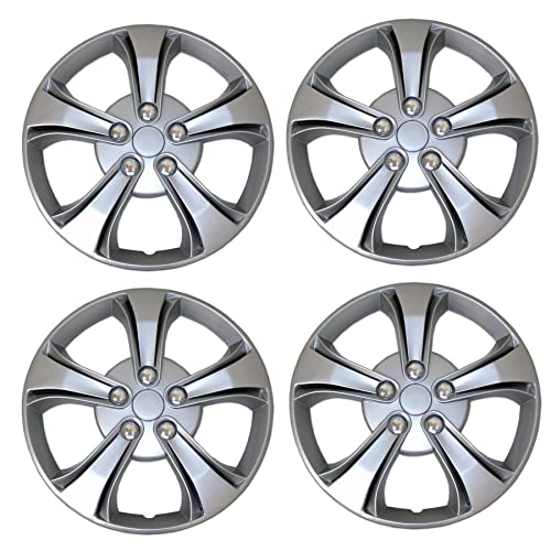 Tuningpros WC3-15-616-S - Pack of 4 Hubcaps - 15-Inches Style Snap-On (Pop-On) Type Metallic Silver Wheel Covers Hub-caps