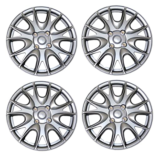 Tuningpros WC3-15-3533-S - Pack of 4 Hubcaps - 15-Inches Style Snap-On (Pop-On) Type Metallic Silver Wheel Covers Hub-caps