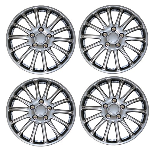 Tuningpros WC3-15-1007-S - Pack of 4 Hubcaps - 15-Inches Style Snap-On (Pop-On) Type Metallic Silver Wheel Covers Hub-caps