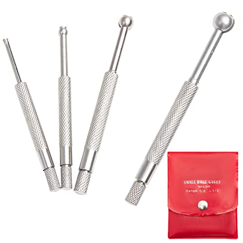 Beslands Hole Gauge Set, 1/8" to 1/2" Range, Telescoping Bore Gauge, Ball Type Small Telescopic Gage, 4 Pcs Full Round, inch/mm, High Precision (1/8" to 1/2")