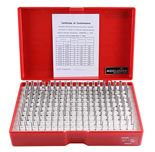 Accusize Industrial Tools 0.061'' to 0.250'' Minus Class Zz Pin Gauge Set, 2'' Overall Length, 190 Pcs/Set, M1(-)