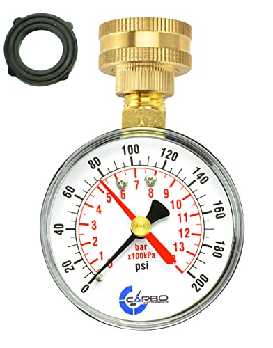 CARBO Instruments 2- 1/2" Pressure Gauge,Water Pressure Test Gauge, 3/4" Female Hose Thread, 0-200 PSI with Red Pointer