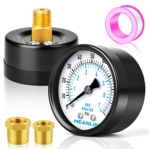 MEANLIN MEASURE 0-100Psi 2" DIAL FACE 1/4"NPT Well Pump Pressure Gauge with 1/2"NPT and 3/8"NPT Adaptor, 3-2-3% AccuracyCenter Back Mount