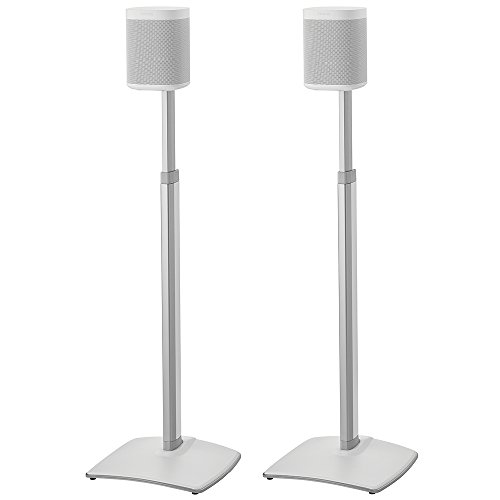 SANUS Adjustable Height Wireless Speaker Stands Designed for SONOS ONE, ONE SL, Play:1, and Play:3 - Tool-Free Height Adjust Up to 16" with Built in Cable Management - White Pair - WSSA2-W1