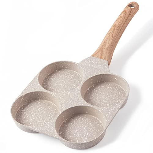 CAROTE Egg Pan Omelette Pan, 4-Cup Nonstick Egg Frying Pan, Healthy Granite Egg Cooker Pan Egg Skillet for Breakfast, Pancake, Plett, Crepe Pan, Suitable For Gas Stove & Induction Cookware