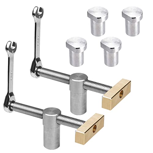 Woodworking Desktop Clip Set, 2Pcs Table Workbench Fast Fixed Clip Clamp with 4pcs Bench Dogs for 19/20MM Hole, Brass Stainless Steel Fixture Vise Benches Carpenter Tool (19mm)