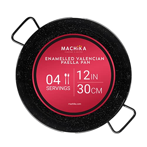 Machika Enamel Paella Pan | Paella Pan | Skillet for Paella and Rice Recipes | Perfect for Indoor & Outdoors | Easy Cleaning | Rust Proof Coating | 4 Servings | 12 inches |