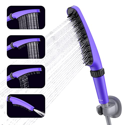 Dog Shower Sprayer Attachment, WaterSong 4 Settings Dog Washing Shower Attachment, 118" Hose, Dog Bath Rubber Soft Brush, Pet Washer Shower Wand for Bathtub Spout Easy to Install, ABS Material, Purple