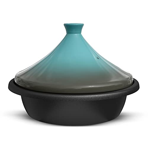 Kook Moroccan Tagine, Enameled Cast Iron Cooking Pot, Tajine with Ceramic Cone-Shaped Closed Lid, 3.3 QT (Stone Blue)