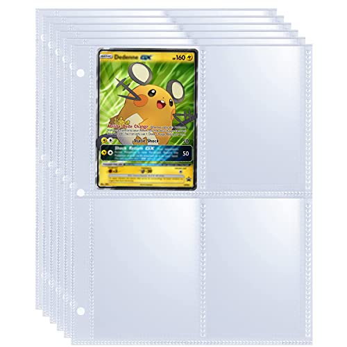 50 Pack 400 Pockets 2.5x3.5" Trading Card Sleeves,Double-Sided 4 Pocket 6.1x7.6" Page Protector,Ultra-Clear Pokemon Card Sheets for A5 Mini 3 Ring Binder