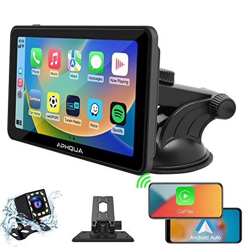 2023 Newest CarPlay Unit & Android Auto, APHQUA 7 Inch IPS 1080P Touch Screen Car Stereo with Backup Camera, Bluetooth, Mirror Link, Google, Dash or Windshield Mount