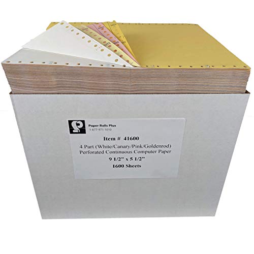 Trendar Paper - 4 Part (White/Pink/Canary/Goldenrod) Perforated Continuous Feed Computer Paper - 9.5 x 5.5 Inches - 1800 sheets