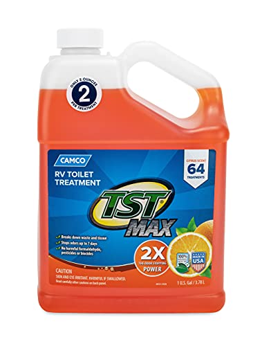 Camco TST MAX RV Toilet Treatment | Features a Biodegradable Septic Safe Formula, Comes in an Orange Citrus Scent, and is Ideal for RVing, Boating, and More | 1-Gallon (41173)