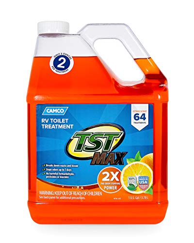 Camco TST MAX RV Toilet Treatment | Features a Biodegradable Septic Safe Formula, Comes in an Orange Citrus Scent, and is Ideal for RVing, Boating, and More | 1-Gallon (41197)