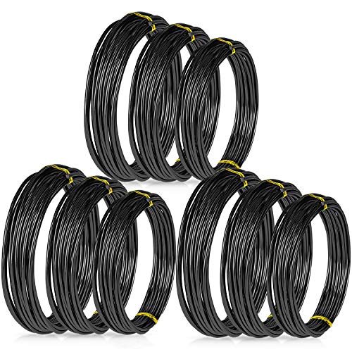 Zhanmai 9 Rolls Bonsai Wires Anodized Aluminum Bonsai Training Wire with 3 Sizes (1.0 mm, 1.5 mm, 2.0 mm), Total 147 Feet (Black)