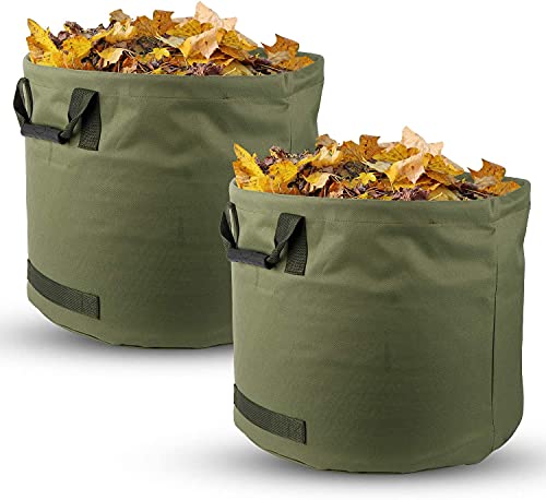 HYDDNice 2 Pack Garden Waste Bags,33 Gallons Reusable Yard Leaf Bag,Durable Canvas Lawn Bags Yard Waste Bags - H18, D22''