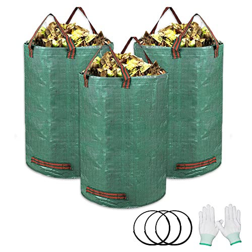 GROWORLD 3-Pack 32 Gallon Garden Waste Bag Leaf Bags Reusable Heavy Duty Waste Bags Perfect for Garden, Lawn, Leaf/Leaves, Yard Debris Storage and Garden Accessories