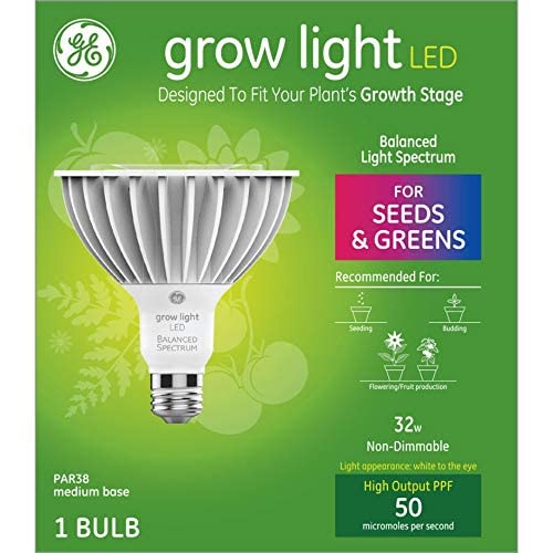 Grow Light for Plants, GE LED Light Bulb For Seeds and Greens with Balanced Light Spectrum, PAR38 Flood Light Bulb