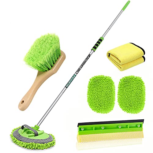 Wontolf 62'' Car Wash Brush with Long Handle Chenille Microfiber Car Wash Mop Car Washing Brush Cleaning Kit Car Wheel Tire Brush Microfiber Towels Cleaning Cloth for Cars RV Truck Boat 9PCS