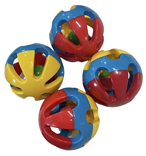 Pig Rattle Balls 4 Pack (Red Blue Yellow) - You Can Add Apples, Lettuce, or Small Dog Bones in The Holes