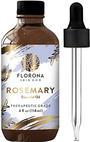 Florona Rosemary Essential Oil 100% Pure & Natural - 4 fl oz, Therapeutic Grade Rosemary for Hair Growth, Skin & Nails, Perfect for Diffuser Aromatherapy, Relaxation & Massage- 118ml