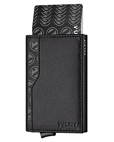 VULKIT Card Holder with ID Window Pop Up Cards Slim Leather Wallet RFID Protection Up to 12 Cards Card Case