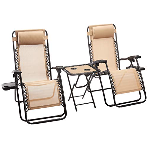 Amazon Basics Zero Gravity Chair with Side Table, Set of 2, Beige