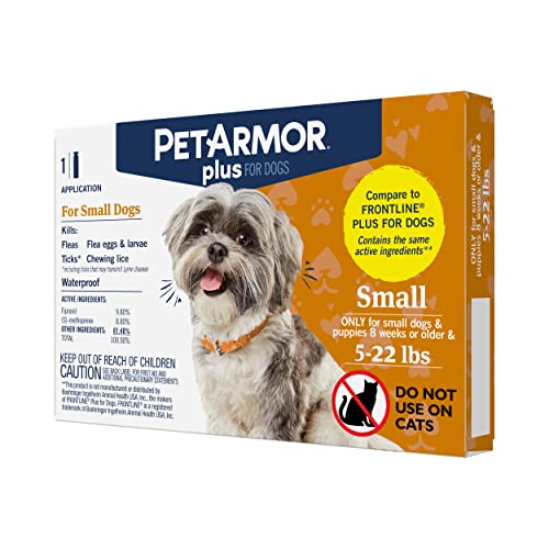 PetArmor Plus Flea and Tick Prevention for Dogs, Dog Flea and Tick Treatment, Waterproof Topical, Fast Acting, Small Dogs (5-22 lbs), 1 Dose