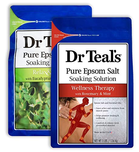 Dr. Teal's Mothers Day Salt Soak Variety Gift Set (2 Pack, 3lbs Ea.) - Relax & Relief Eucalyptus & Spearmint, & Wellness Therapy Rosemary & Mint - Blended with Pure Epsom Salt - Relieve Stress at Home