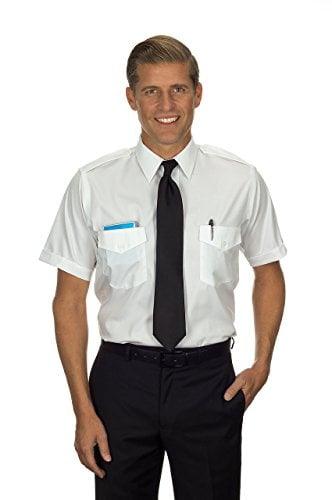 Van Heusen Men's Pilot Dress Shirt Short Sleeve Commander, white, 16.5" Neck