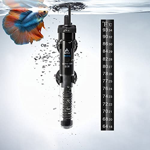 DaToo Aquarium Heater Adjustable 50W Submersible Fish Tank Heater with Electronic Chip Thermostat Suitable for Marine Saltwater and Freshwater