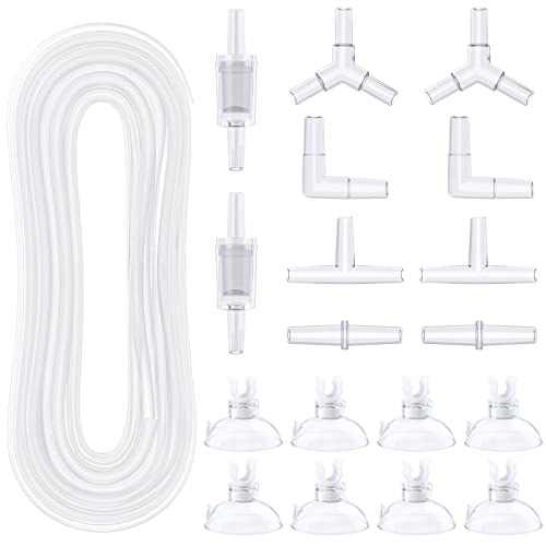 Pawfly 25 Feet Airline Tubing Standard Aquarium Air Pump Accessories with Check Valves, Suction Cups and Connectors