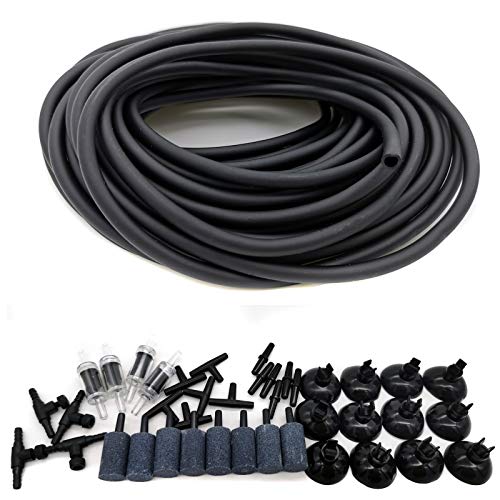 JIH Aquarium Standard 3/16" Black Flexible Airline Tubing with Black Plastic Connectors for Fish Tank,Terrariums, and Hydroponics (J-50feet+40Connectors)