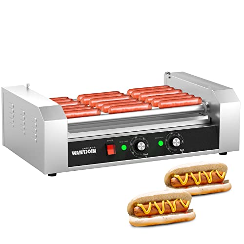 WantJoin Hot Dog Grill Machine, Commercial Electric Hot Dog roller Sausage Machine Hot-dog 7 Roller Grill Cooker Machine (silver)