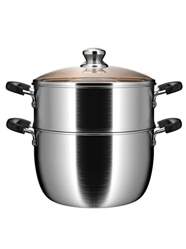 VENTION Stainless Steel Steamer Pot for Cooking, 4.3 Quart Vegetable Steamer, 2 Tier Steamer Pot, 9 4/5 Inch Steam Pot