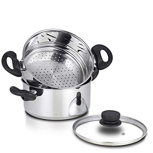 Nevlers Stainless Steel 2.8 Liter Steamer Pot with 1.9 Liter Steamer Insert and Glass Vented Lid - Safe and Durable