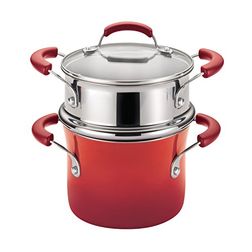 Rachael Ray Brights Sauce Pot/Saucepot with Steamer Insert, 3 Quart, Red Gradient