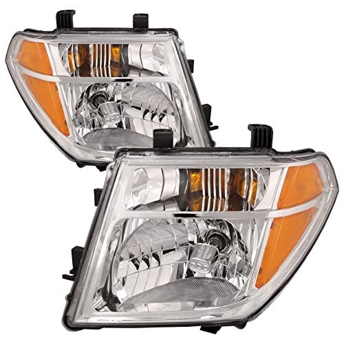 HEADLIGHTSDEPOT Chrome Housing Halogen Headlights Compatible with Nissan Frontier Pathfinder Includes Left Driver and Right Passenger Side Headlamps