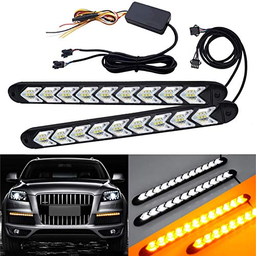 SOCAL-LED 2x Arrow LED DRL Switchback Strips 10" (25cm) 12V Sequential Flashing Turn Signal Lights, Dual-Color Amber White