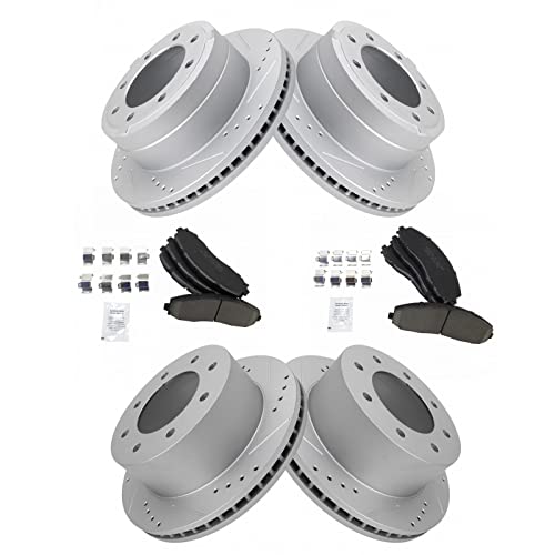 TRQ Front & Rear Premium Posi Ceramic Brake Pad & Coated Rotor Kit Compatible with Ford