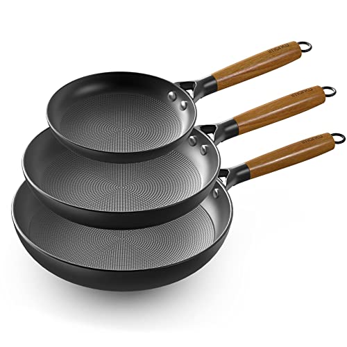 imarku Nonstick Frying Pan Set 3 Pcs - 8 Inch, 10 Inch and 12 Inch Cast Iron Skillet Set Professional Non Stick Frying Pans Cast Iron Pan Set Frying Pan Set Non Stick Skillets, Mothers Day Gifts
